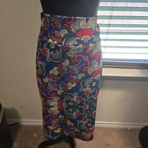 LuLaRoe Women's Pencil Skirt - Blue, Red, Yellow Pattern